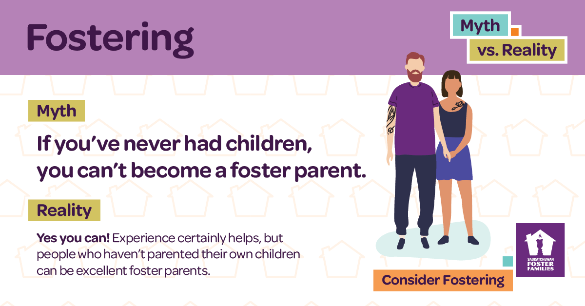 Saskatchewan Foster Families Association, Social, Fostering Myth vs. Reality Social Campaign, Portfolio Image, Myth: If you've never had children, you can't become a foster parent.