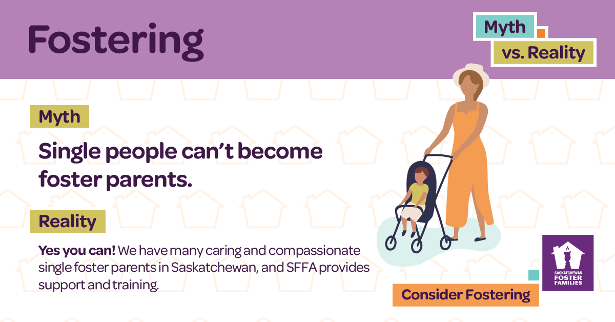 Saskatchewan Foster Families Association, Social, Fostering Myth vs. Reality Social Campaign, Portfolio Image, Myth: Single people can't become foster parents.