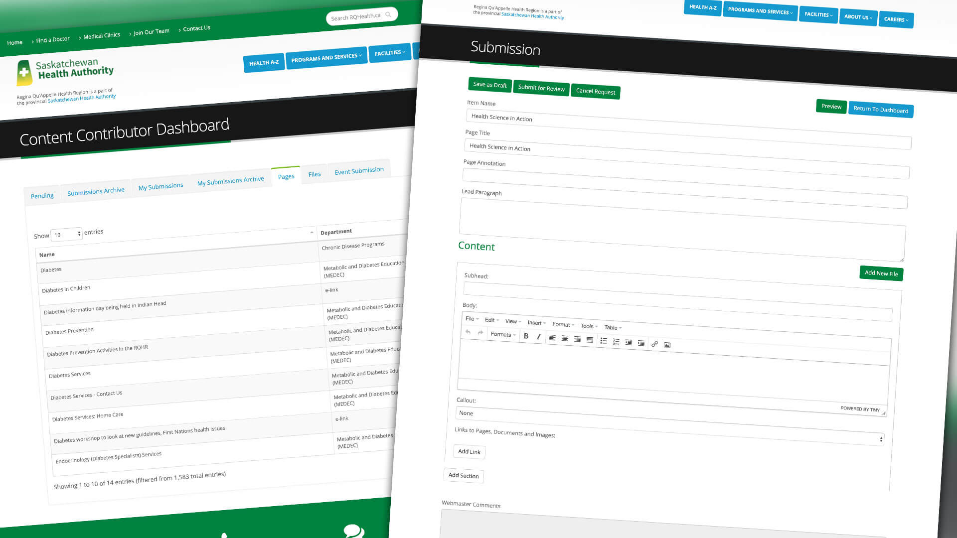 Amplify Digital Marketing Corporation, Saskatchewan Health Authority, Web Apps, RQHR Website Content Management System, Portfolio Image Saskatchewan Health Authority, Web Apps, RQHR Website Content Management System, Portfolio Image