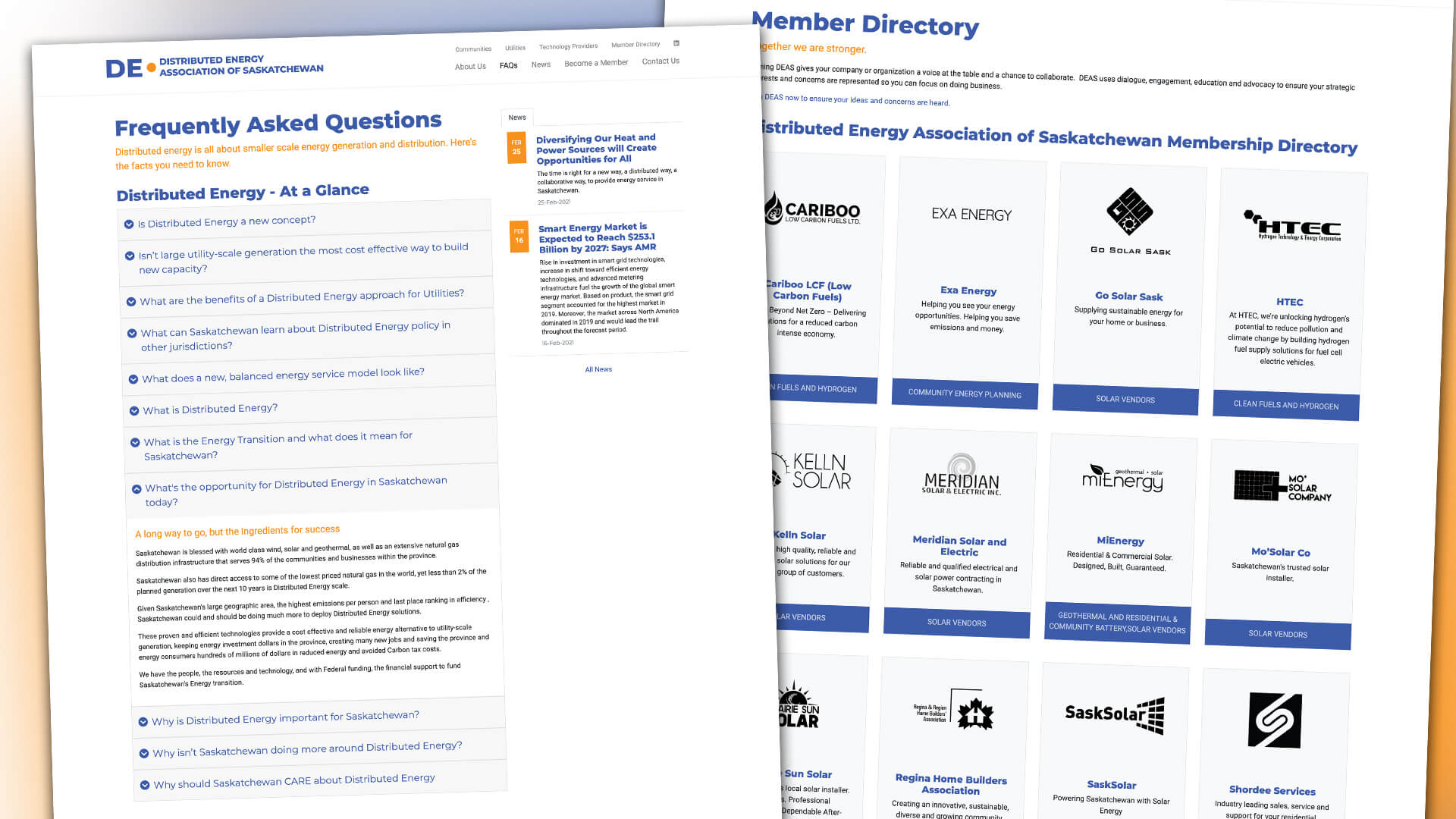 Distributed Energy Association of Saskatchewan, Website, Distributed Energy of Saskatchewan Website, Portfolio Image, 