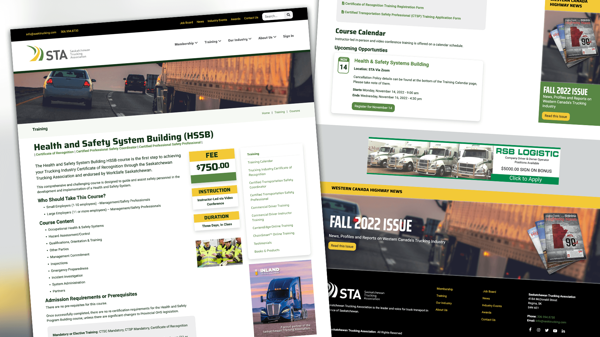 Saskatchewan Trucking Association, Web Apps, Training Ecommerce & Registration, Portfolio Image, 