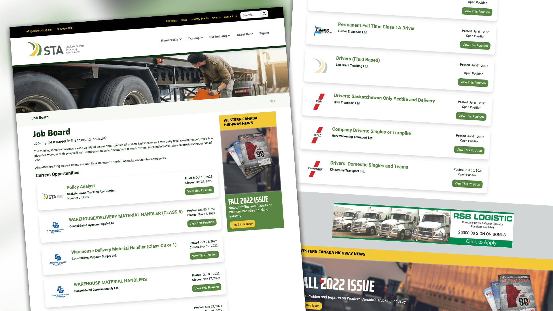 Saskatchewan Trucking Association, Web Apps, Trucking Industry Job Board, Portfolio Image