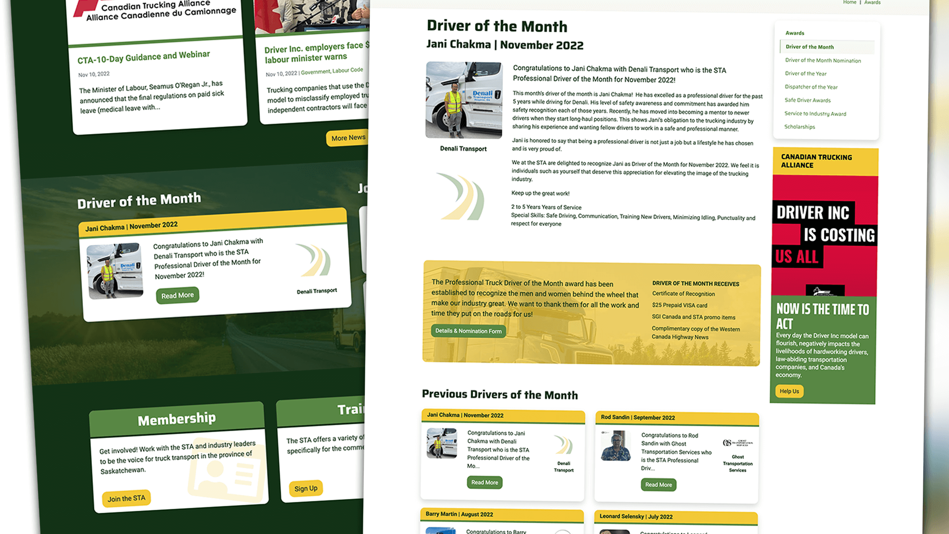 Saskatchewan Trucking Association, Web Apps, STA Driver of the Month Web App, Portfolio Image, 