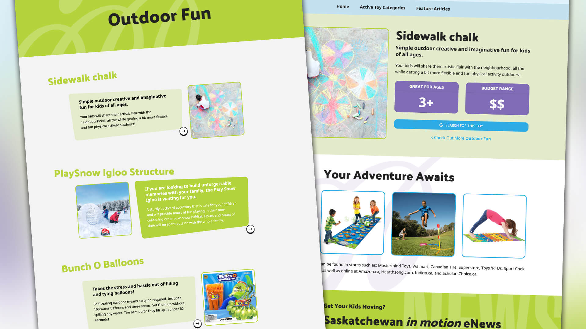 Amplify Digital Marketing Corporation, Saskatchewan in motion, Website, Active Toy Guide Website, Portfolio Image, Saskatchewan in motion, Website, Active Toy Guide Website, Portfolio Image,