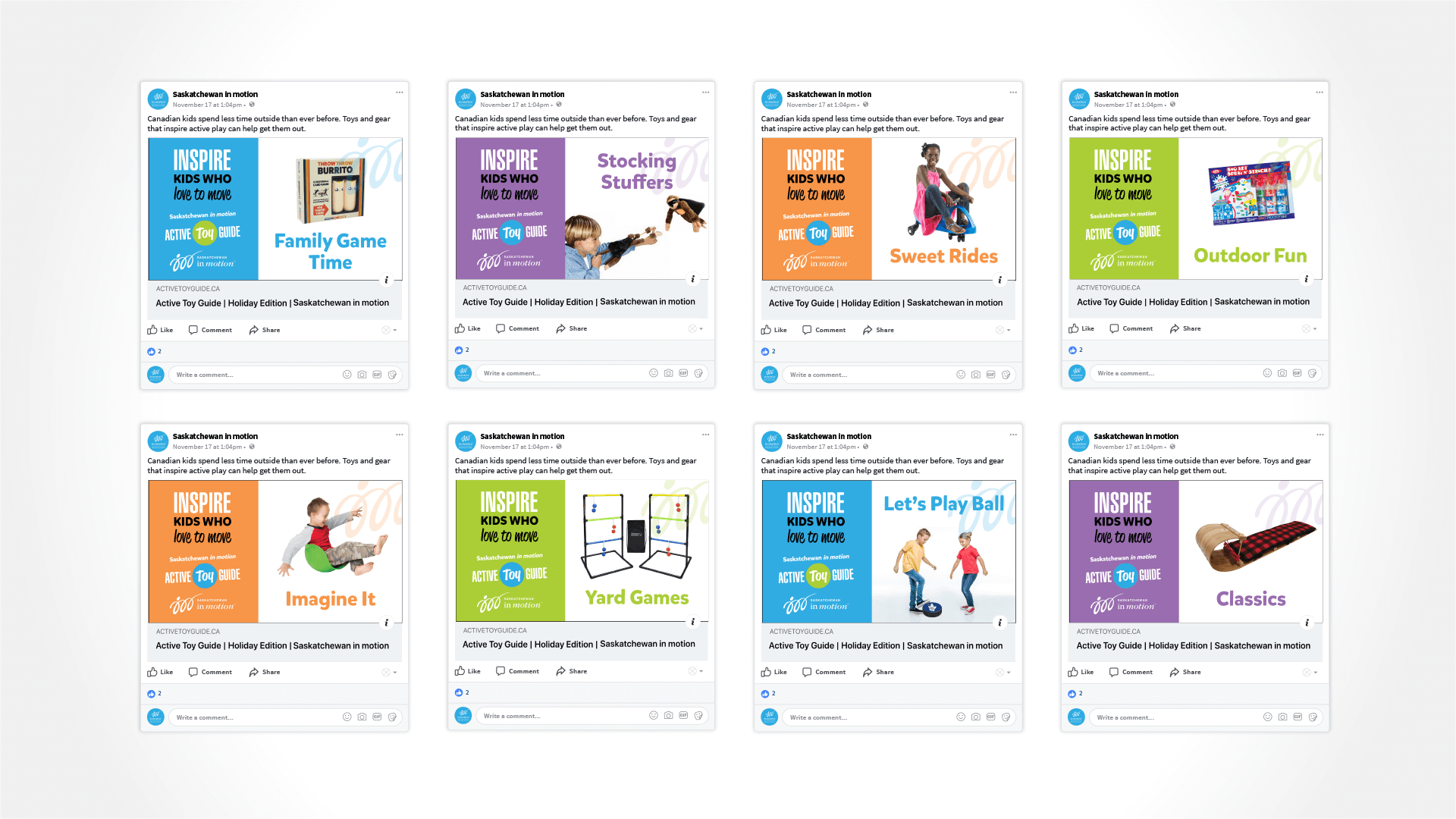 Amplify Digital Marketing Corporation, Saskatchewan in motion, Social, Active Toy Guide Facebook Campaign, Portfolio Image, Saskatchewan in motion, Social, Active Toy Guide Facebook Campaign, Portfolio Image,