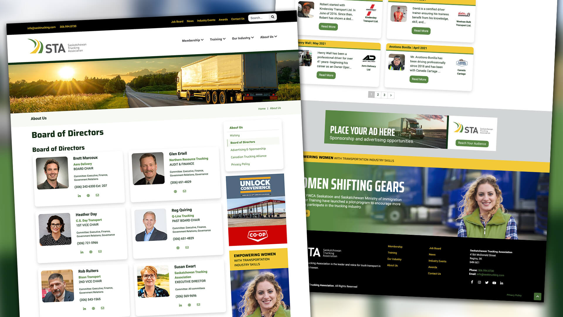 Amplify Digital Marketing Corporation, Saskatchewan Trucking Association, Website, STA Website, Portfolio Image, Board of Directors, Driver of the Month web applications Saskatchewan Trucking Association, Website, STA Website, Portfolio Image, Board of Directors, Driver of the Month web applications