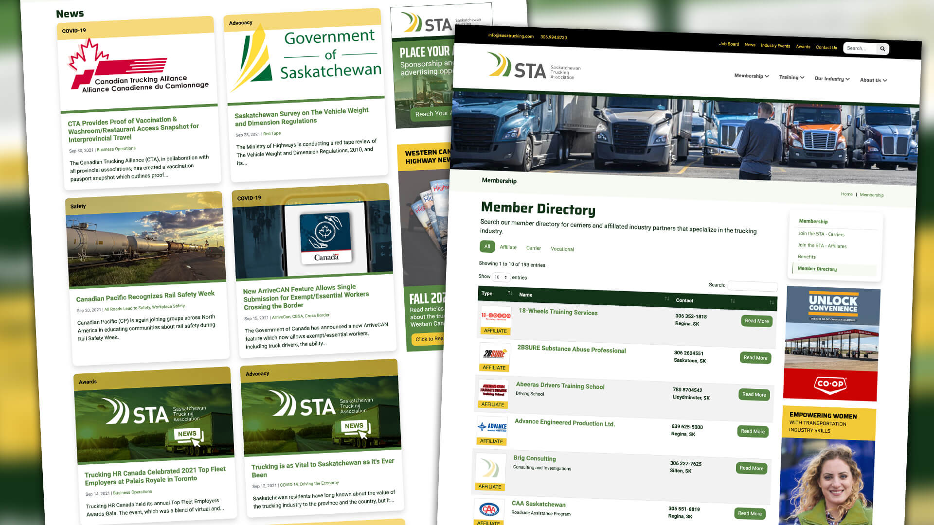 Amplify Digital Marketing Corporation, Saskatchewan Trucking Association, Website, STA Website, Portfolio Image, Member Directory, News Saskatchewan Trucking Association, Website, STA Website, Portfolio Image, Member Directory, News